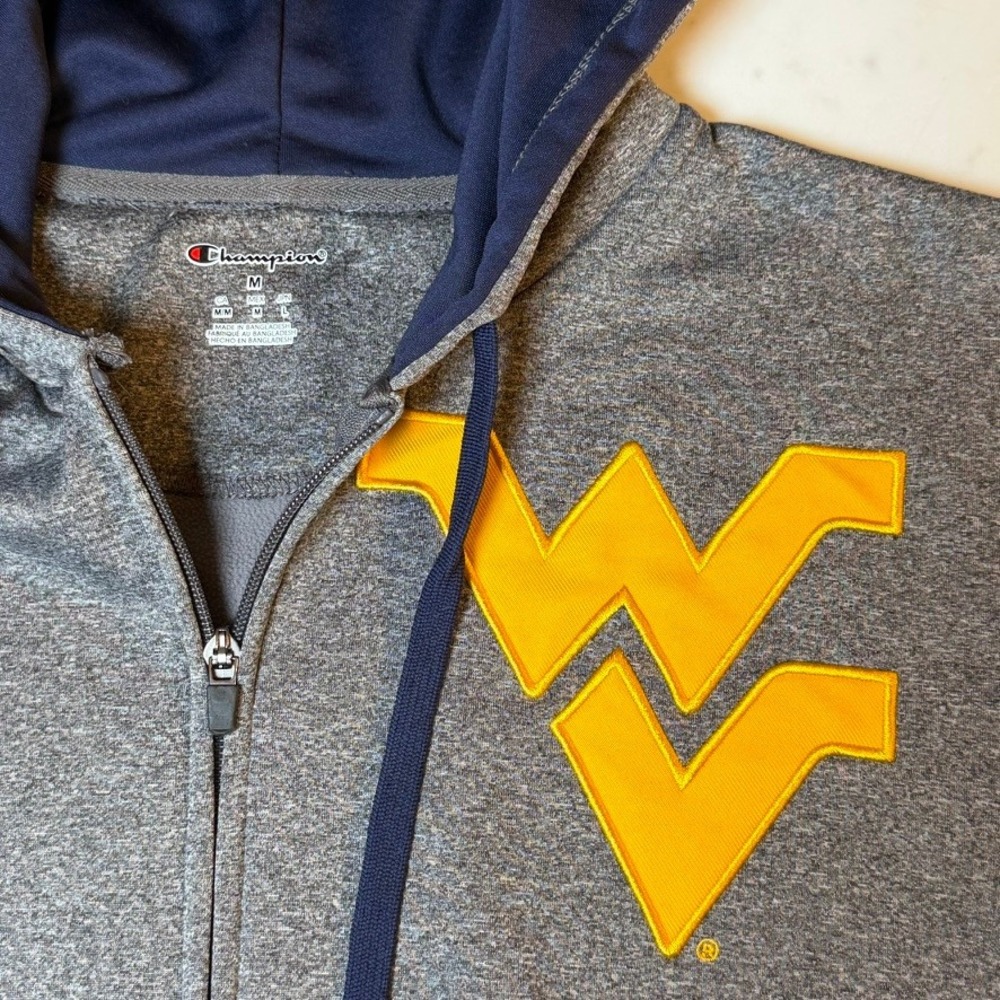 Champion West Virginia Hoodie Mens‎ Medium Grey Full Zip WVU Mountaineers